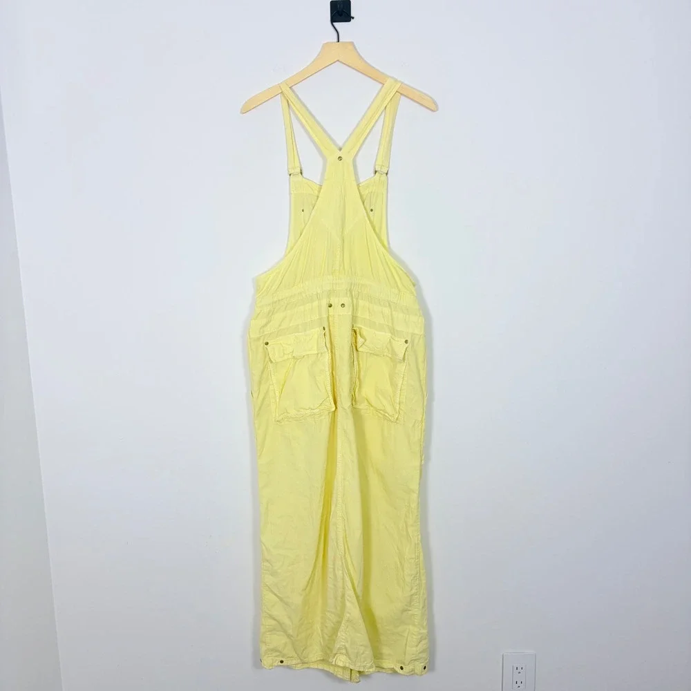 Free People Gracie Skirtall Yellow Maxi Overall Dress Size L OB1671460